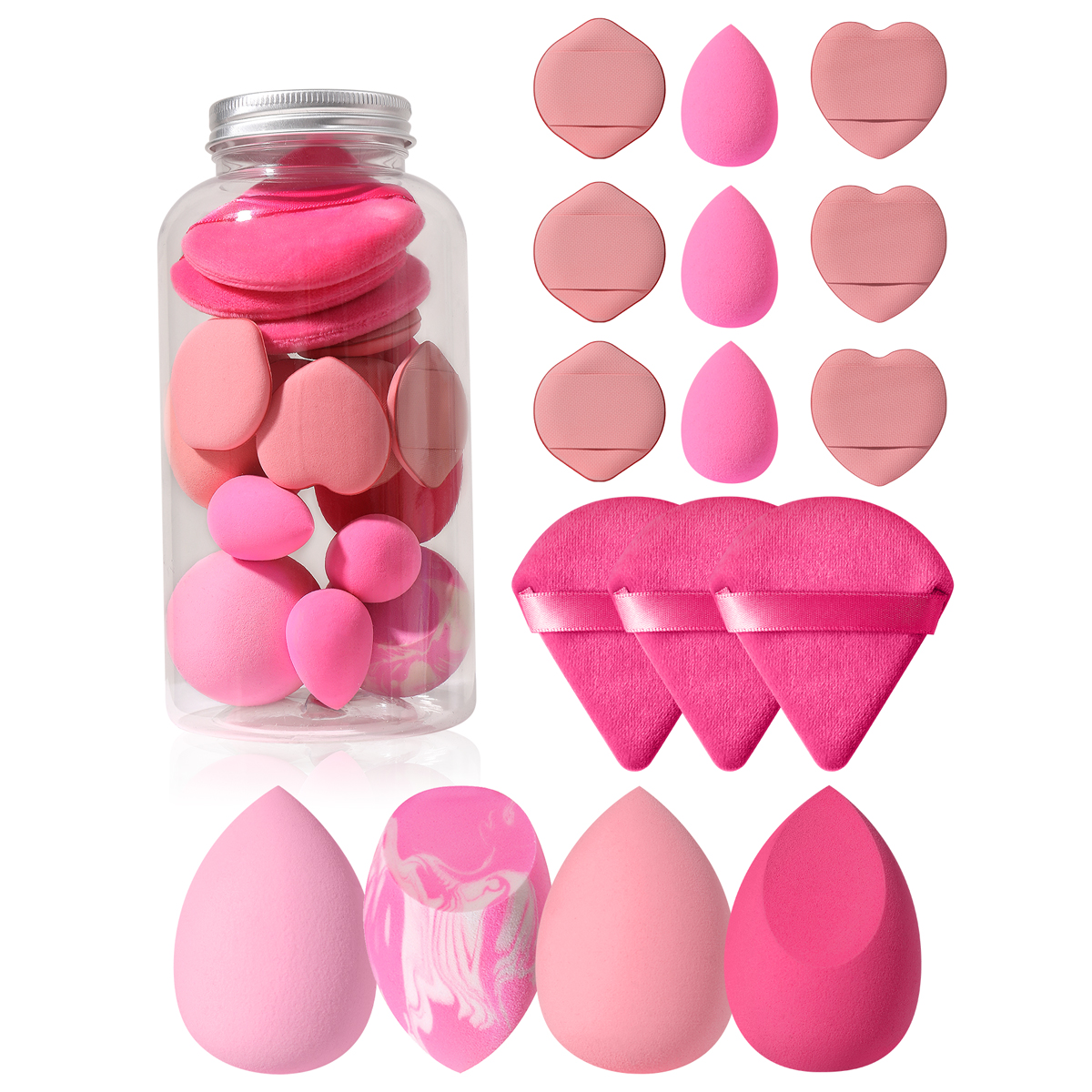 Beauty Makeup Tools Use - 16PCS Pink Makeup Sponge & Powder