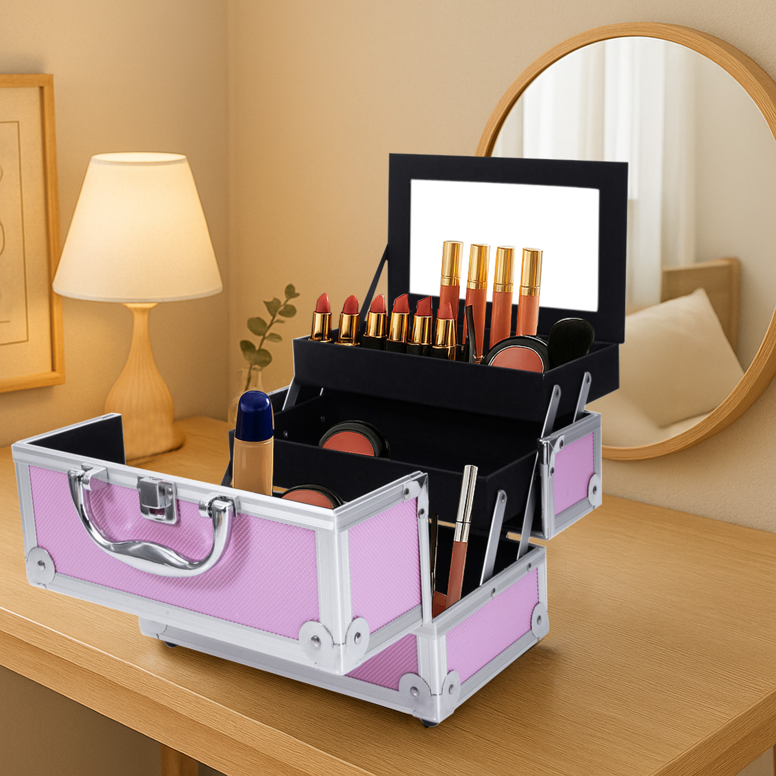 Pink Aluminum Alloy Makeup Cas - Beauty Bag Makeup ulasan dan harga