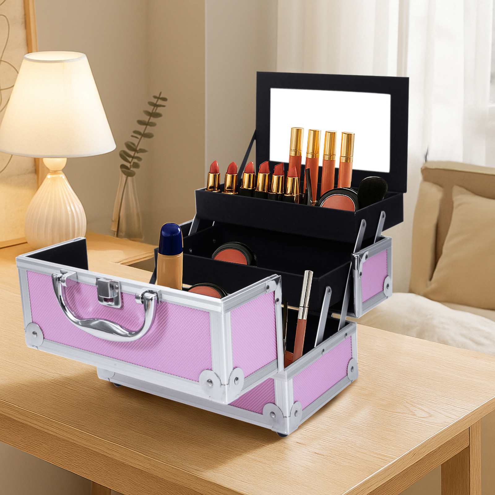 Pink Aluminum Alloy Makeup Cas - Beauty Bag Makeup ulasan dan harga