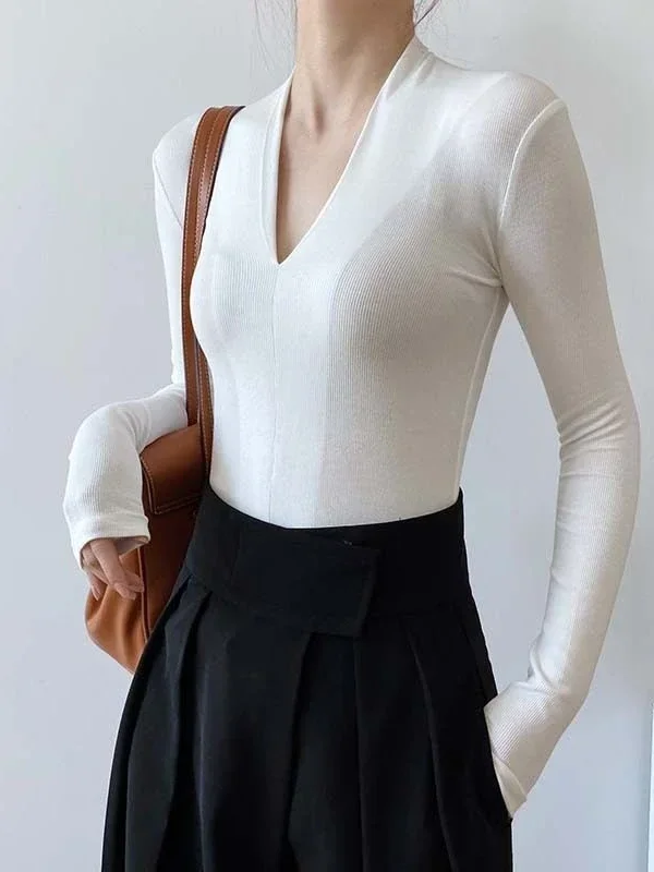 V-neck Slim Shirts Long Sleeve - Beauty & Makeup Katia Di Paola Palermo ulasan dan harga