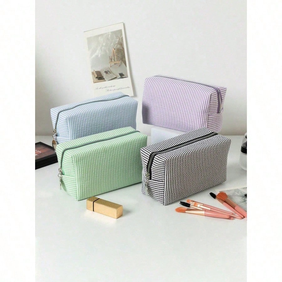 1 women's striped makeup bag,  - Beauty Makeup School ulasan dan harga