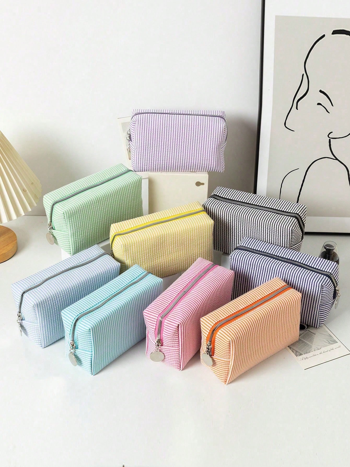 1 women's striped makeup bag,  - Beauty Makeup School ulasan dan harga