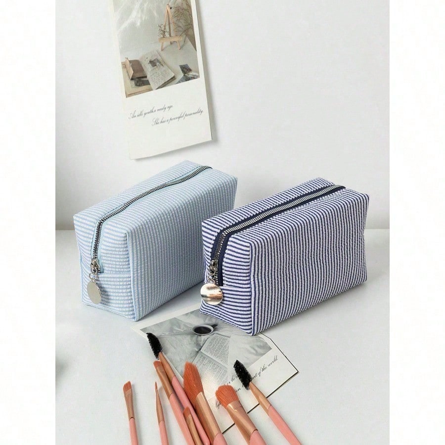 1 women's striped makeup bag,  - Beauty Makeup School ulasan dan harga